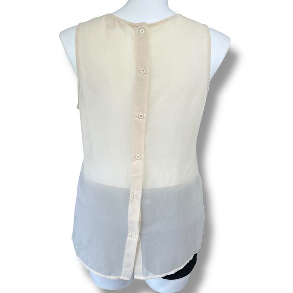 Kenar Womens Sheer Blouse Tank Top Embroidered Floral Design Button Down Beige - Picture 4 of 9